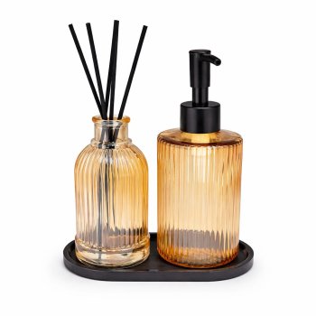Kit Saboneteira com Difusor e Bandeja Ambar