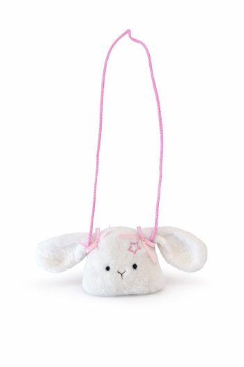 Bolsa de Pelucia Branca com Alça Rosa