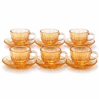 Conjunto 6 Xícaras de Vidro Âmbar com Pires