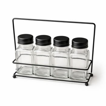 Porta Condimentos Preto kit com 4 unidades + Suporte Aramado