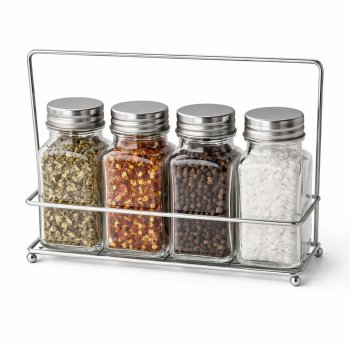 Porta Condimentos Prata kit com 4 unidades + Suporte Aramado