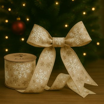 Fita Decorativa Flocos de Neve Palha Branca Champanhe