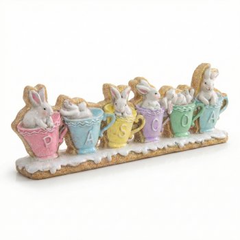 Enfeite de Pascoa Decorativo Coelinhos na xicaras 8x25,5x3 100% Resina